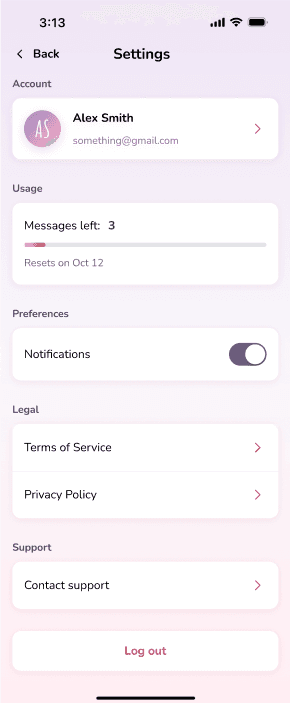 Distant app settings screen